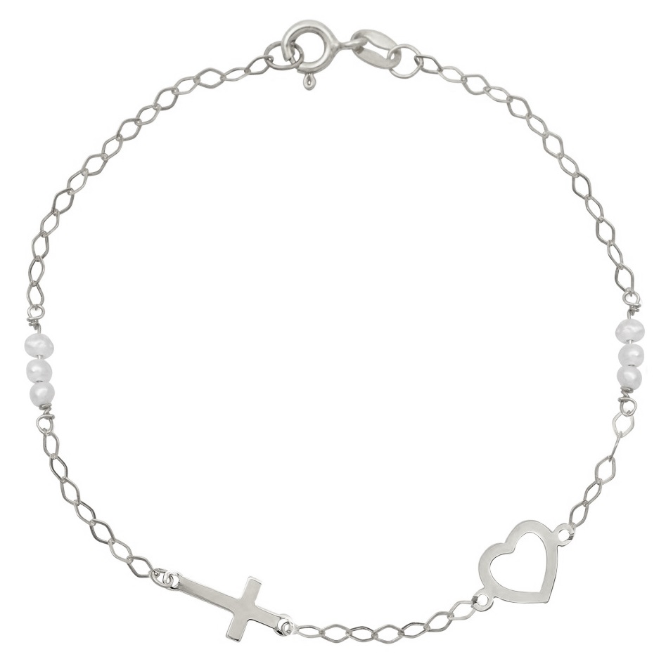 ΒΡΑΧΙΟΛΙ SENZIO K9 Λευκό Χρυσό με Μαργαριτάρια 019679W - 