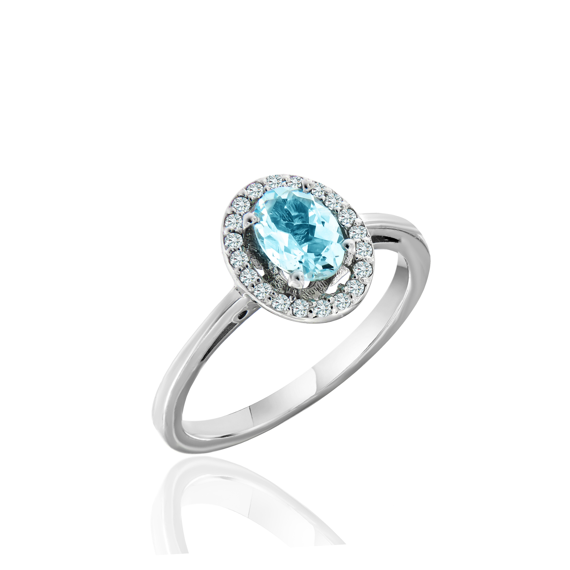 RING Rosette White Gold 18K with Aquamarine and Brilliant 19985W