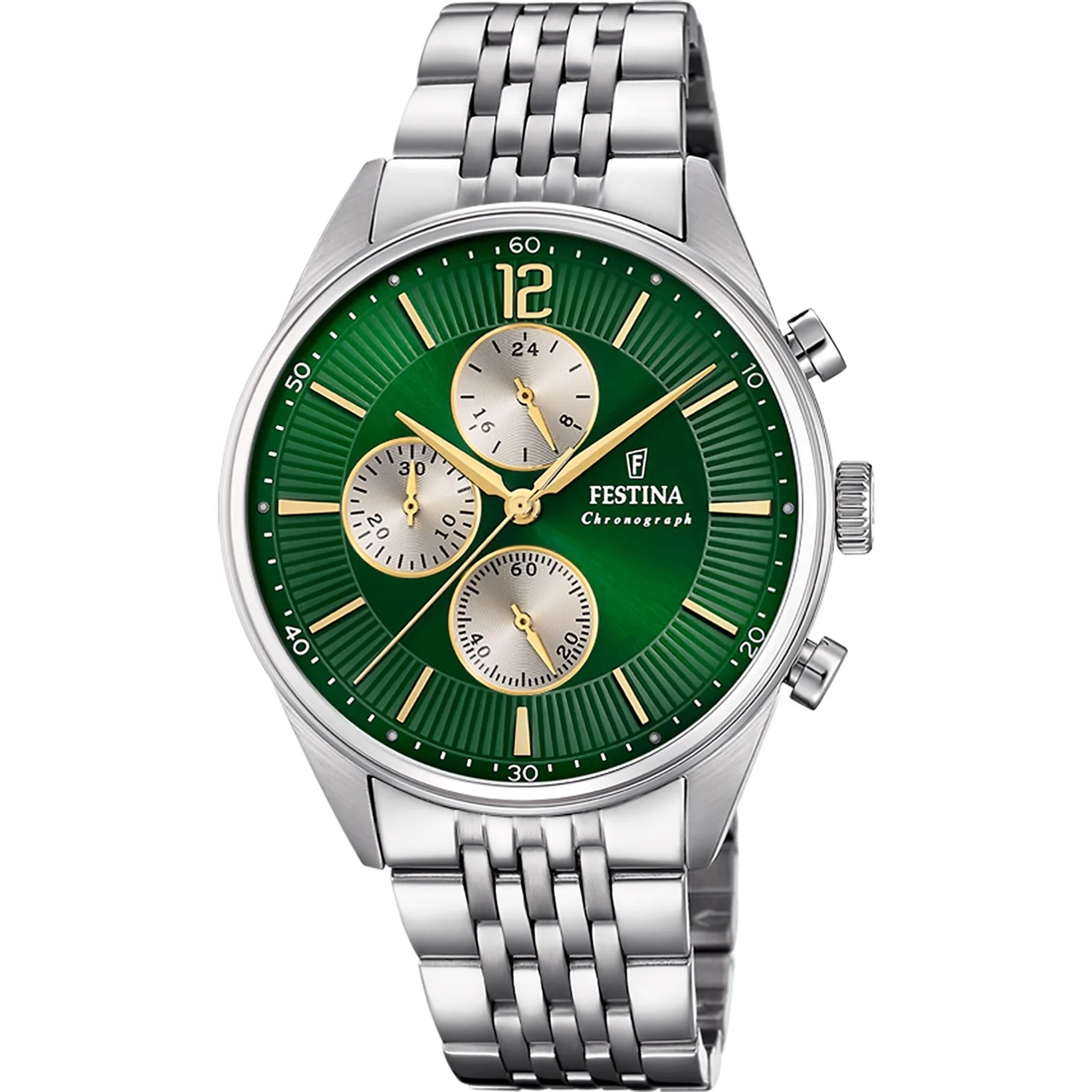 FESTINA Timeless Chronograph Green and Silver Dial 41.5mm Silver Stainless Steel Bracelet F20285/9 - 