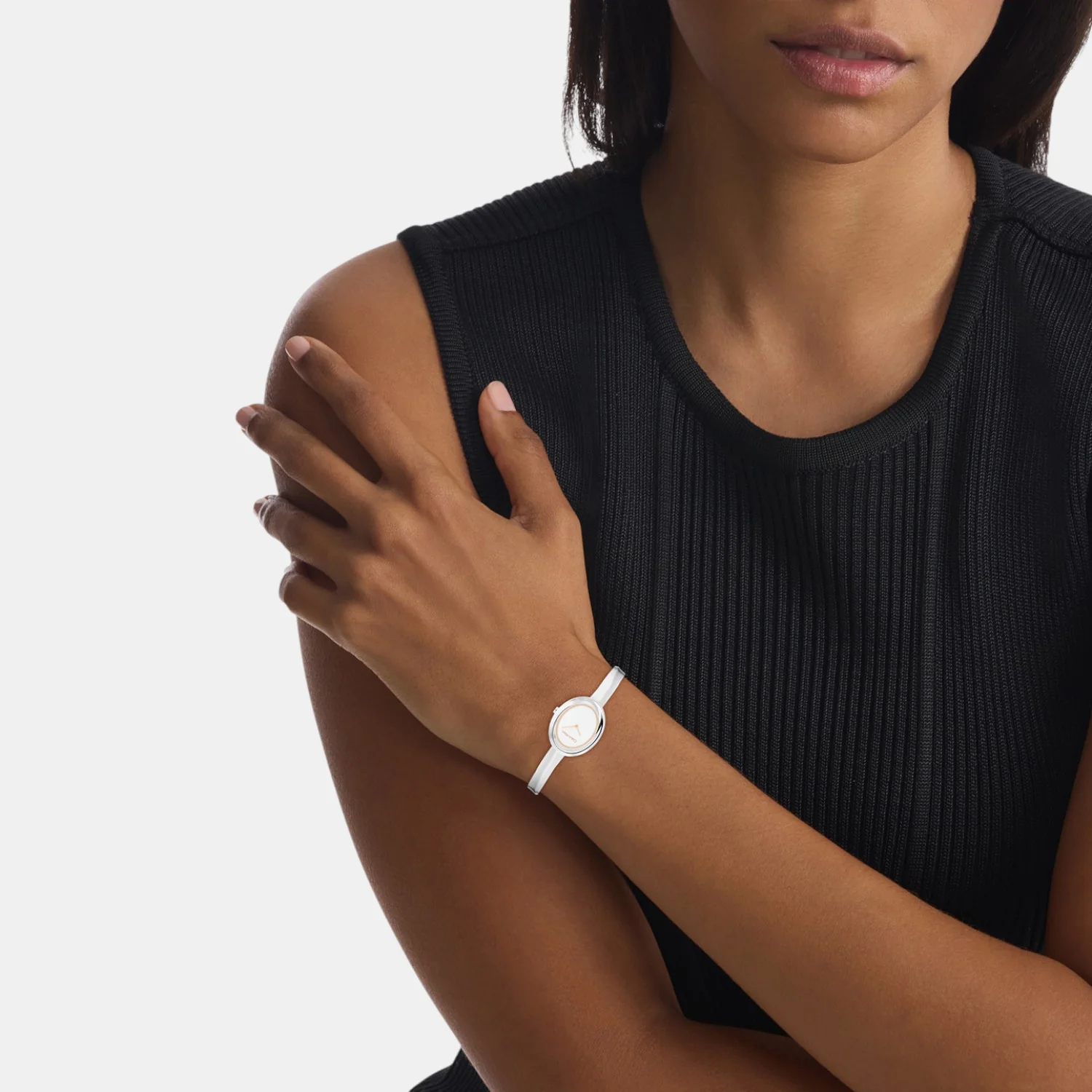CALVIN KLEIN Twisted Bezel White Dial 26mm Silver Stainless Steel Bracelet 25100055 - 