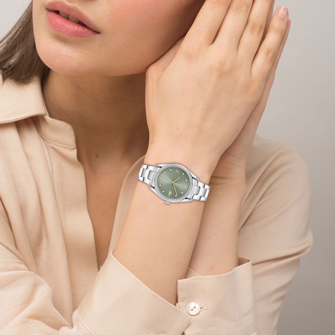 LACOSTE Parisienne Green Dial With Crystals 30mm Silver Stainless Steel Bracelet 2001421 - 