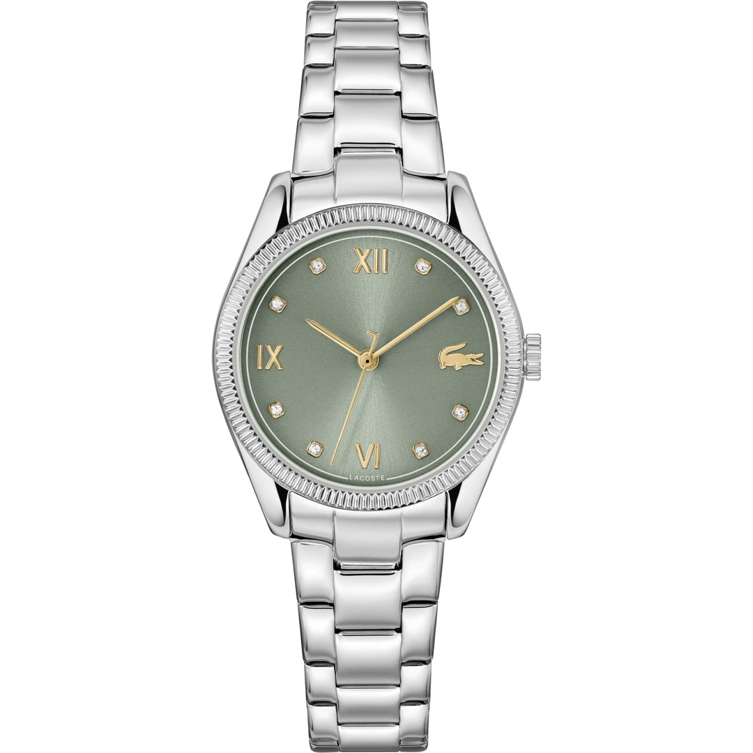 LACOSTE Parisienne Green Dial With Crystals 30mm Silver Stainless Steel Bracelet 2001421 - 