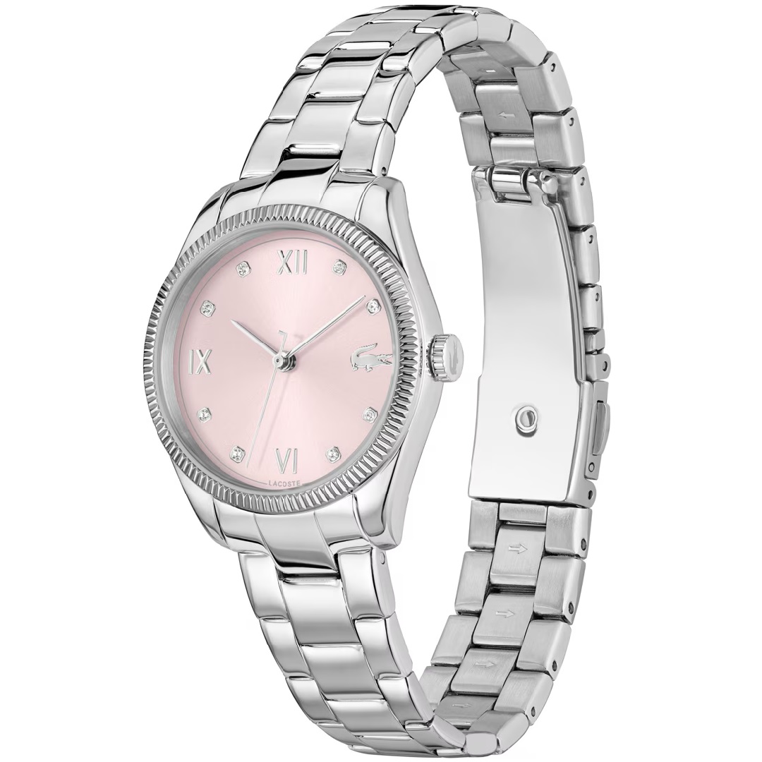 LACOSTE Parisienne Pink Dial With Crystals 30mm Silver Stainless Steel Bracelet 2001422 -