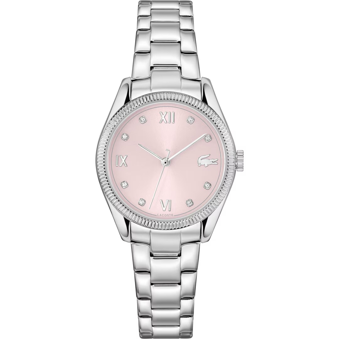 LACOSTE Parisienne Pink Dial With Crystals 30mm Silver Stainless Steel Bracelet 2001422 -