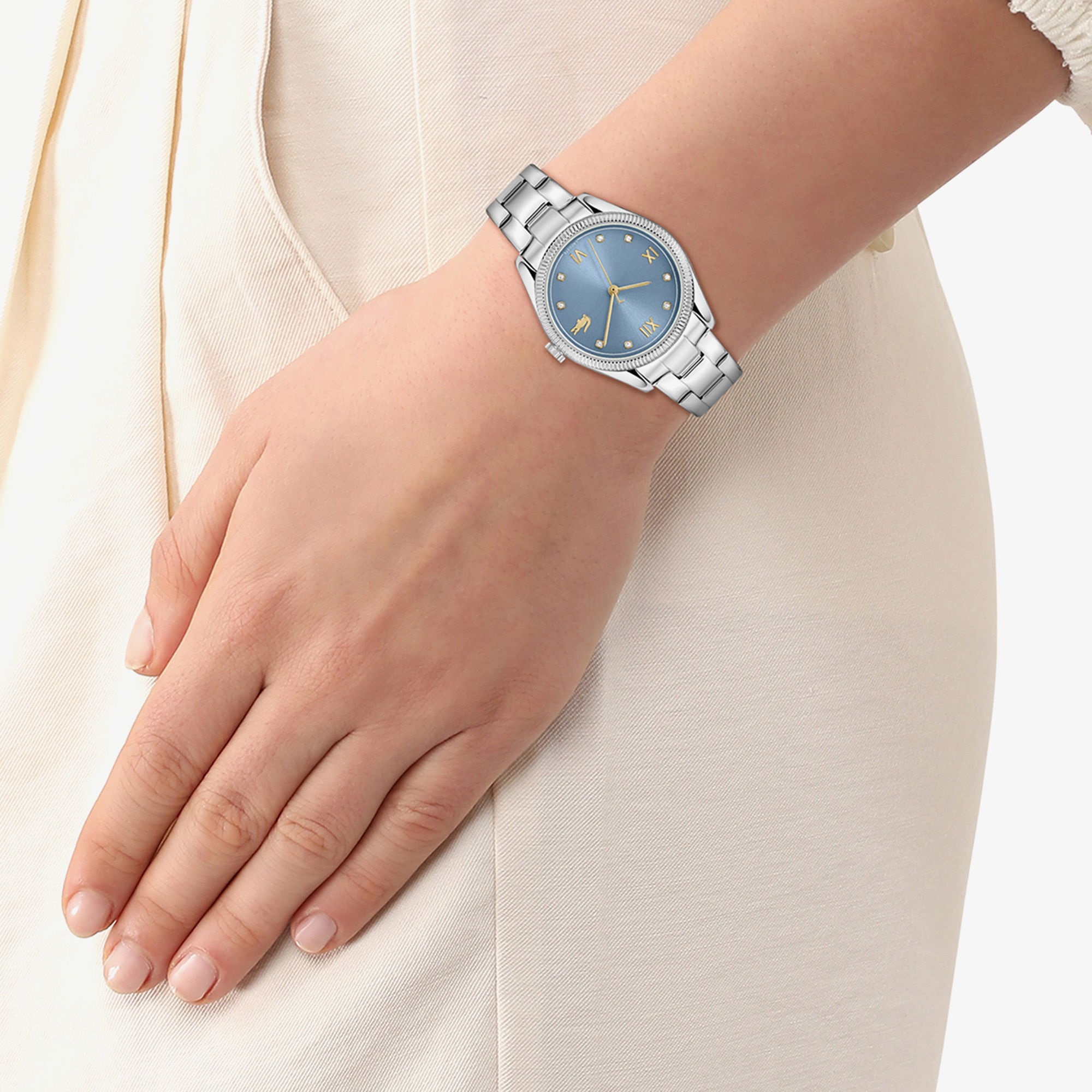 LACOSTE Parisienne Light Blue Dial With Crystals 30mm Silver Stainless Steel Bracelet 2001423 - 