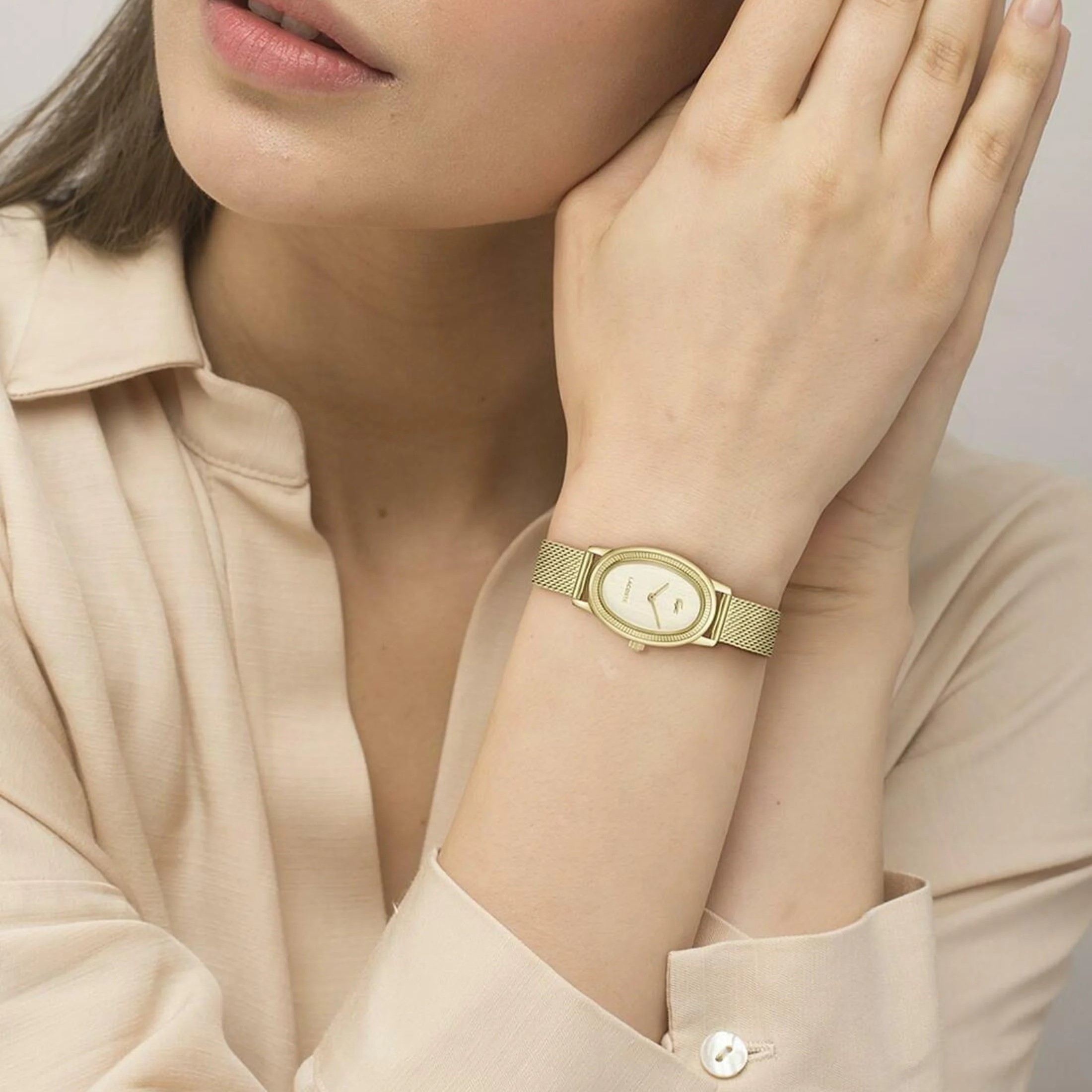 LACOSTE Parisienne Gold Dial With Crystals 22mm Gold Stainless Steel Mesh Bracelet 2001453 - 