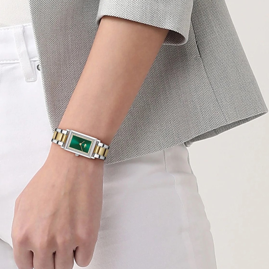LACOSTE Catherine Green Dial 28x20mm Two-Tone Gold and Silver Stainless Steel Bracelet 2001483 - 