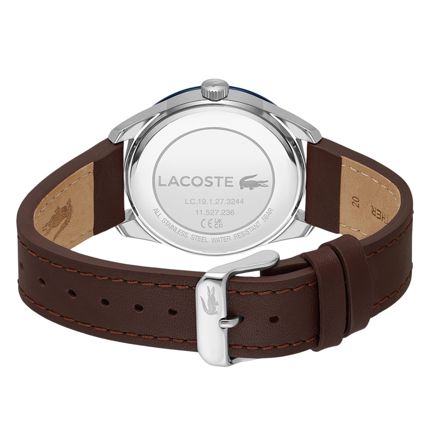 LACOSTE Everett Blue Dial 40mm Silver Stainless Steel Brown Leather Strap 2011310 - 3