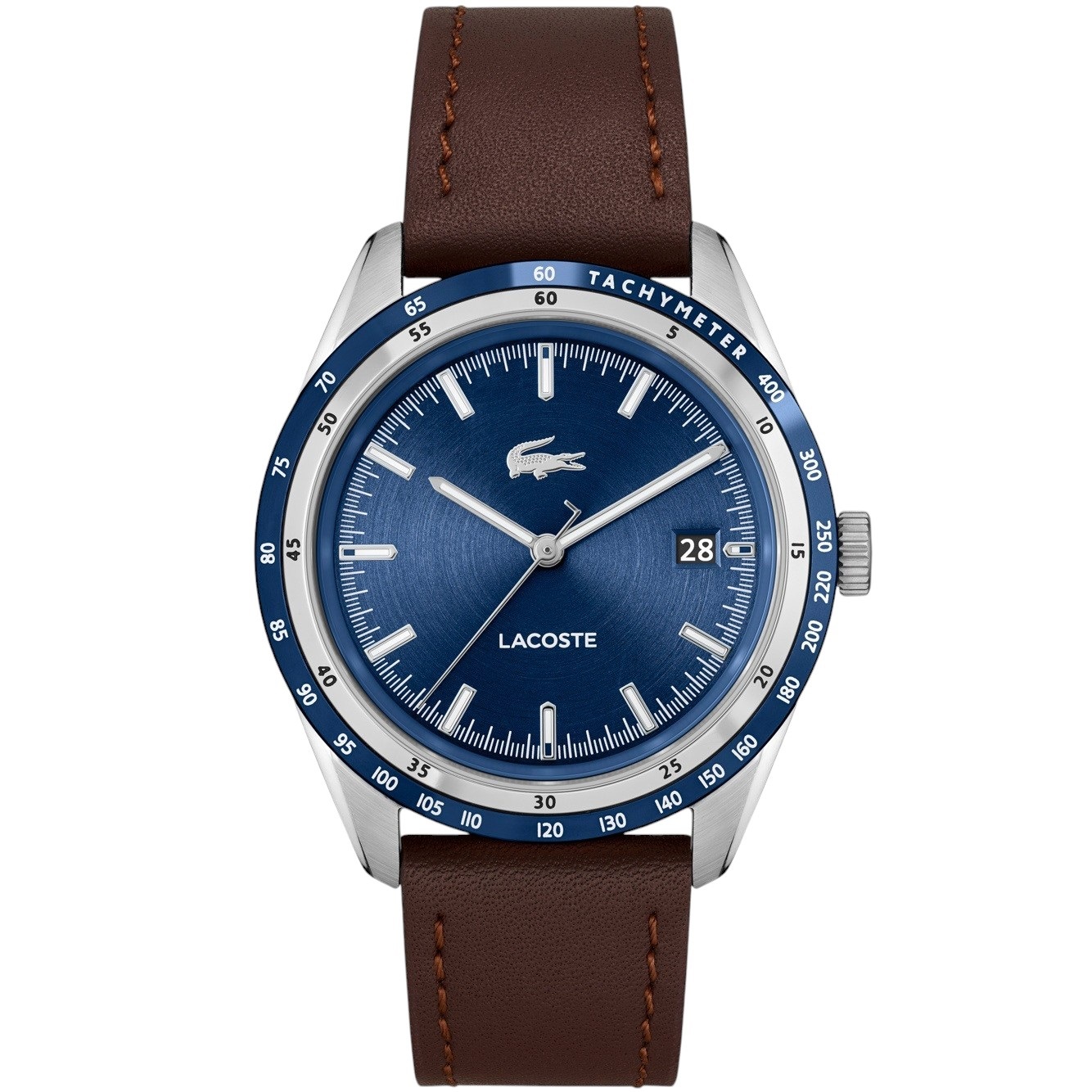 LACOSTE Everett Blue Dial 40mm Silver Stainless Steel Brown Leather Strap 2011310 - 