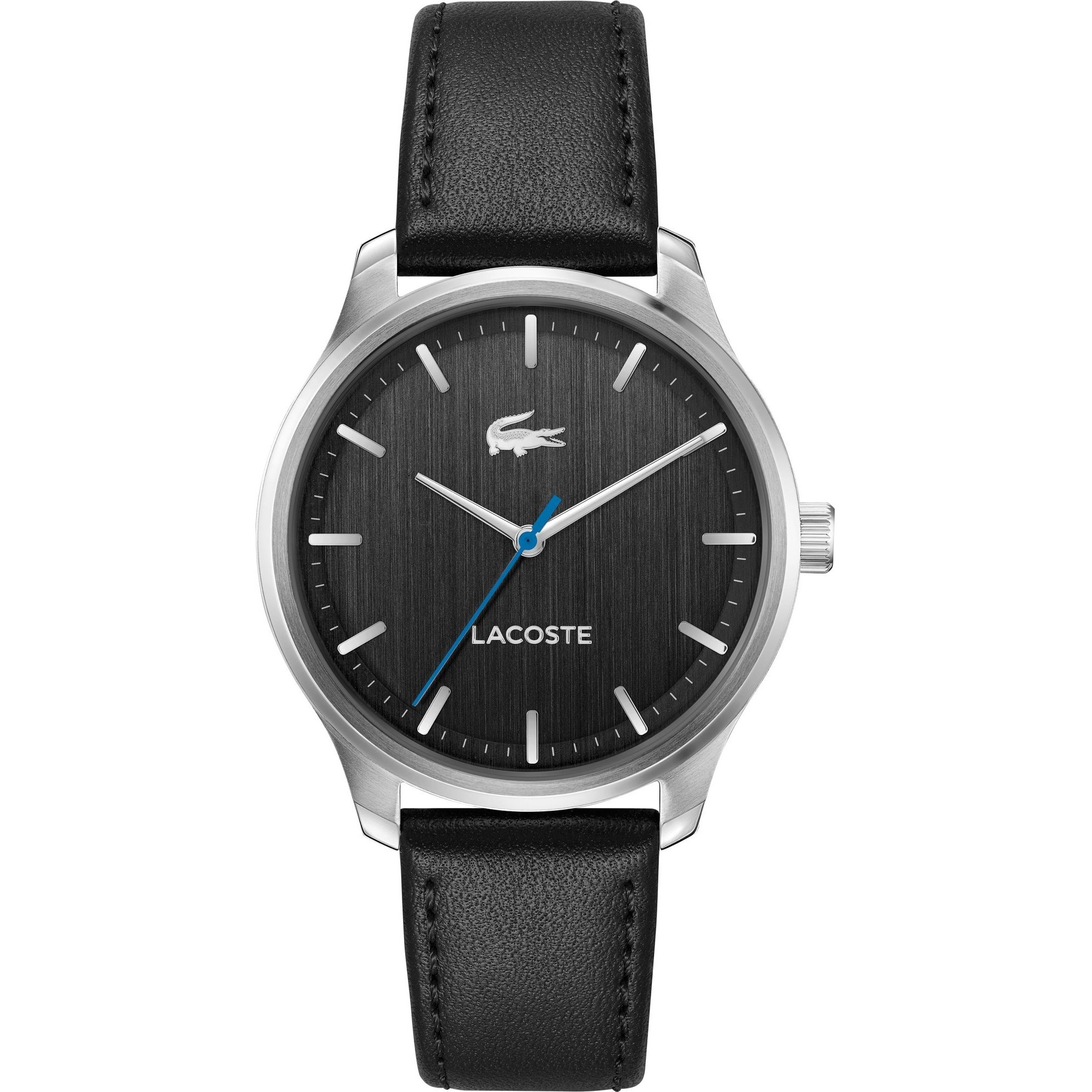 LACOSTE Lisbon Black Dial 42mm Silver Stainless Steel Black Leather Strap 2011372 - 