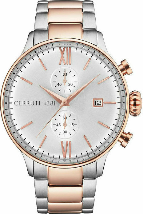 CERRUTI 1881 Dervio Chronograph 45mm Two Tone Silver & Rose Gold Stainless Steel Bracelet CRA178STR04MRT - 