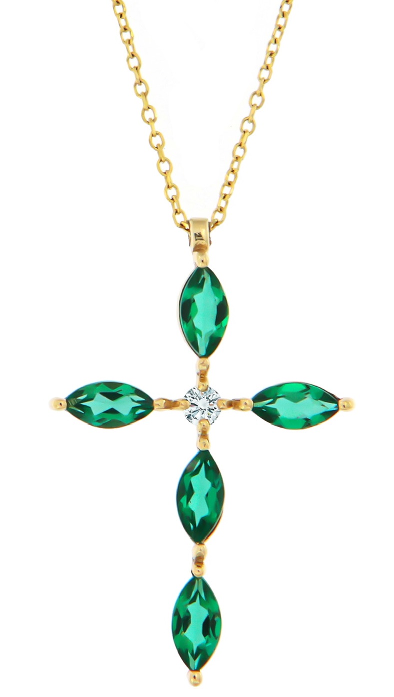 CROSS with Emeralds and Brilliant Diamonds in Yellow Gold 18K with Chain 20247Y-1