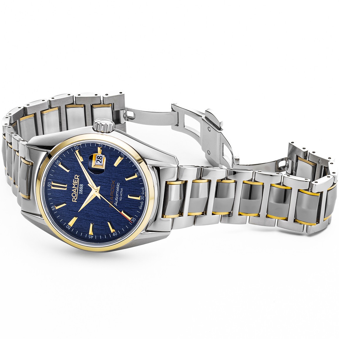 ROAMER Searock II Date Blue Dial Automatic 42mm Two Tone Gold Stainless Steel Bracelet 210665-47-45-20 - 