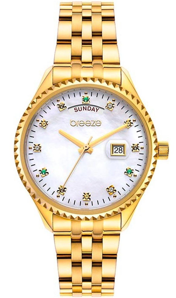 BREEZE Glacier Swarovski White Mother Of Pearl Dial 38mm Gold Stainless Steel Bracelet 212401.2 - 