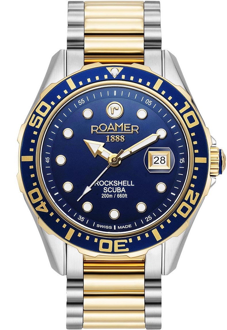 ROAMER Rockshell Mark III Scuba 44mm Two Tone Gold Stainless Steel Bracelet 220858-47-45-50 - 
