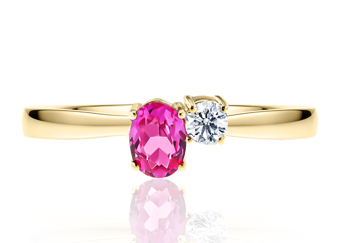 ΔΑΧΤΥΛΙΔΙ SENZIO Collection Κίτρινο Χρυσό Κ18 με Ροζ και Λευκό Ζαφείρι 23117YR-1 - 2