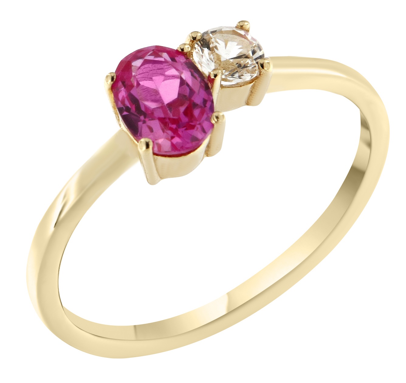 ΔΑΧΤΥΛΙΔΙ SENZIO Collection Κίτρινο Χρυσό Κ18 με Ροζ και Λευκό Ζαφείρι 23117YR-1 - 1