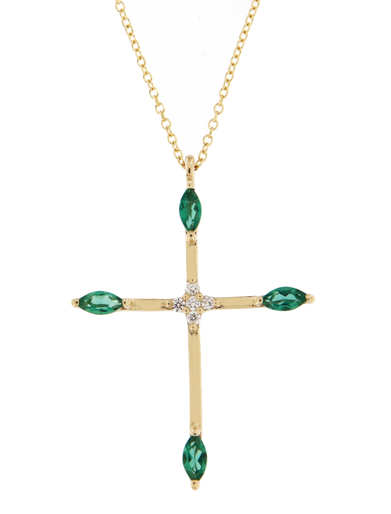 ΣΤΑΥΡΟΣ Κίτρινο Χρυσό Κ18 με Σμαράγδια και Διαμάντια 23129Y