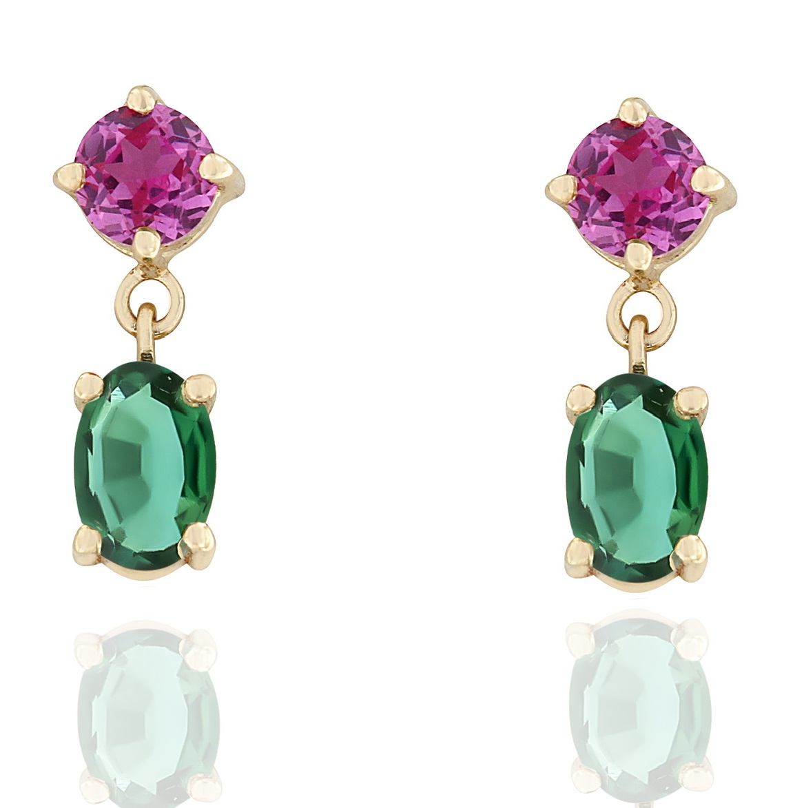 ΣΚΟΥΛΑΡΙΚΙΑ Κρεμαστά SENZIO Collection Κίτρινο Χρυσό Κ18 με Σμαράγδια και Ροζ Ζαφείρια 23160Y-1