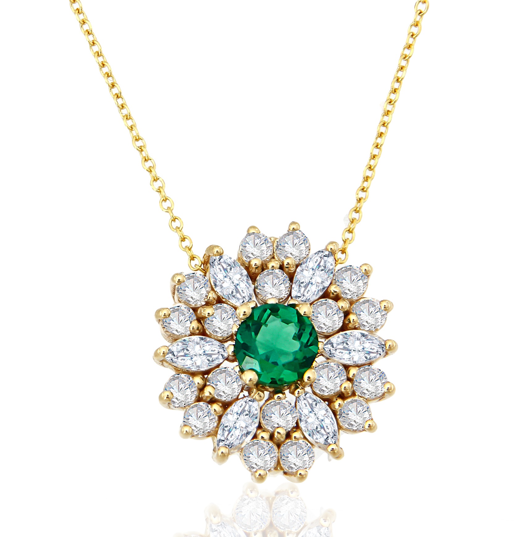 ΚΟΛΙΕ Ροζέτα σε Κίτρινο Χρυσό Κ18 με Σμαράγδι και Λευκά Ζαφείρια 23225Y-N - 