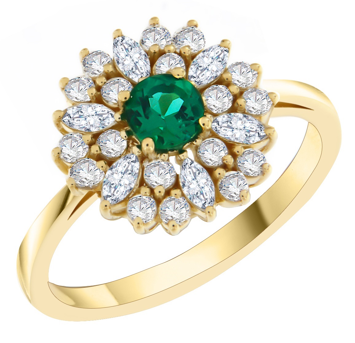 ΔΑΧΤΥΛΙΔΙ Ροζέτα σε Κίτρινο Χρυσό Κ18 με Σμαράγδι και Λευκά Ζαφείρια 23225Y-R