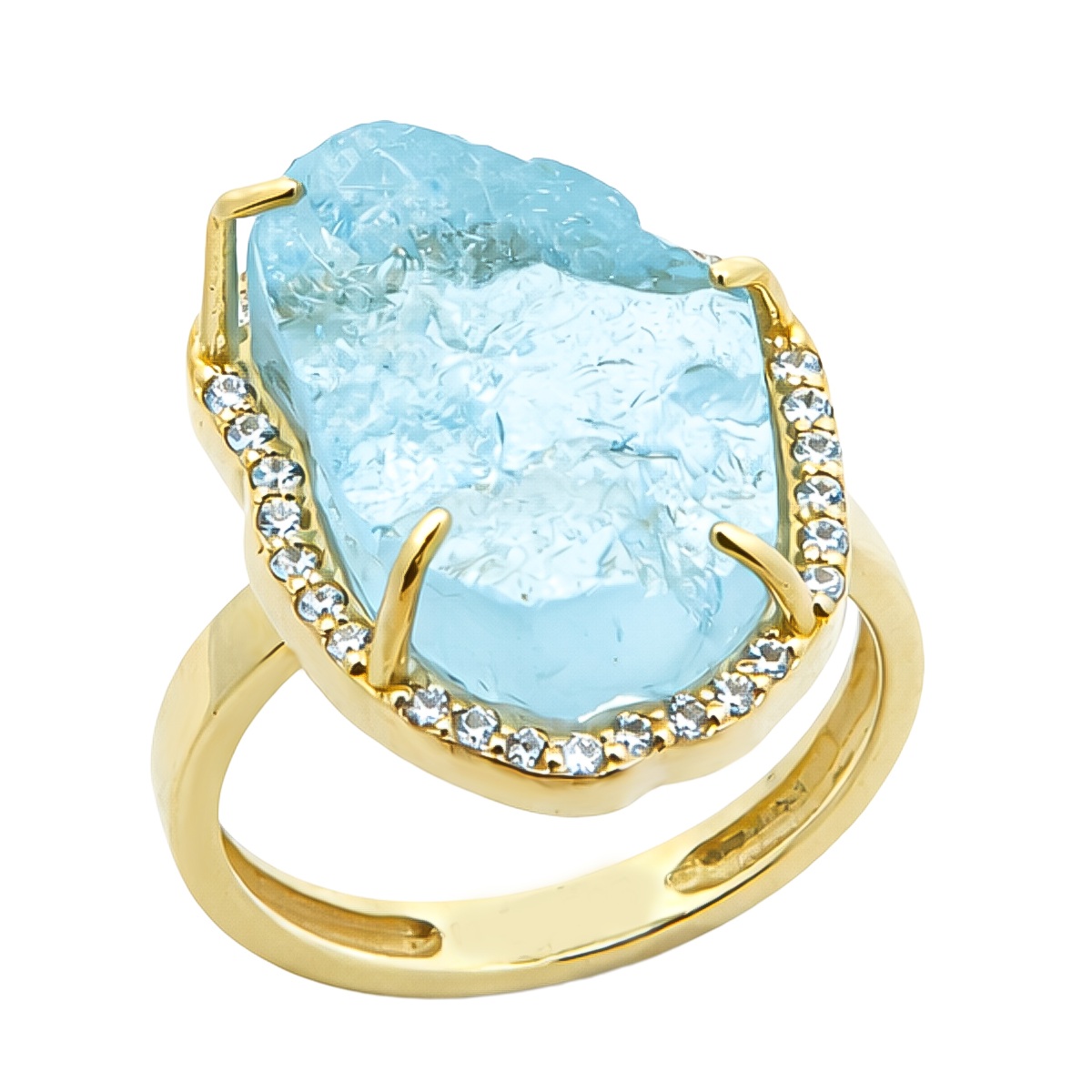 RING MetronGold K14 Yellow Gold with Aquamarine and Zircon Stones 23317-1 - 