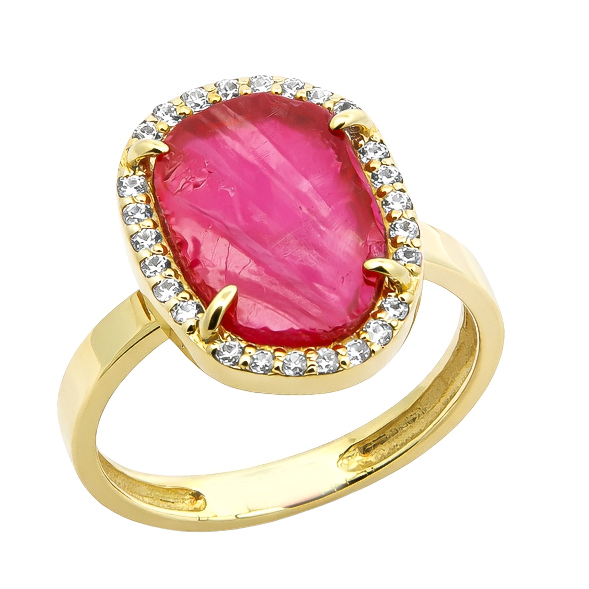 RING MetronGold K14 Yellow Gold with Pink Sapphire and Zircon Stones 23369  - 