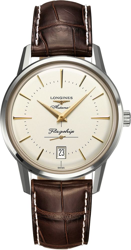 LONGINES Flagship Heritage Automatic Beige Dial 38.50mm Silver Stainless Steel Brown Leather Strap L47954782 - 