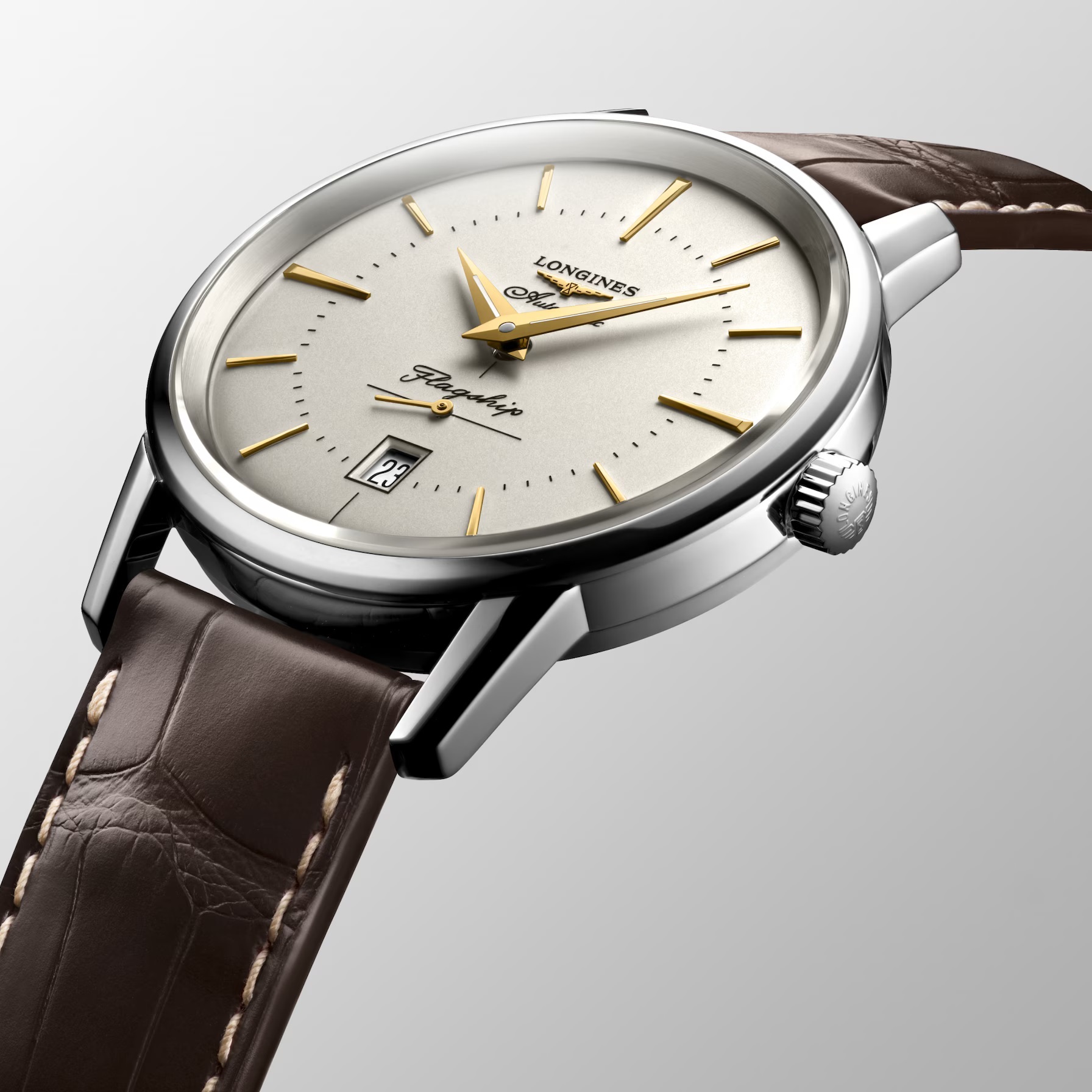 LONGINES Flagship Heritage Automatic Beige Dial 38.50mm Silver Stainless Steel Brown Leather Strap L47954782 - 4