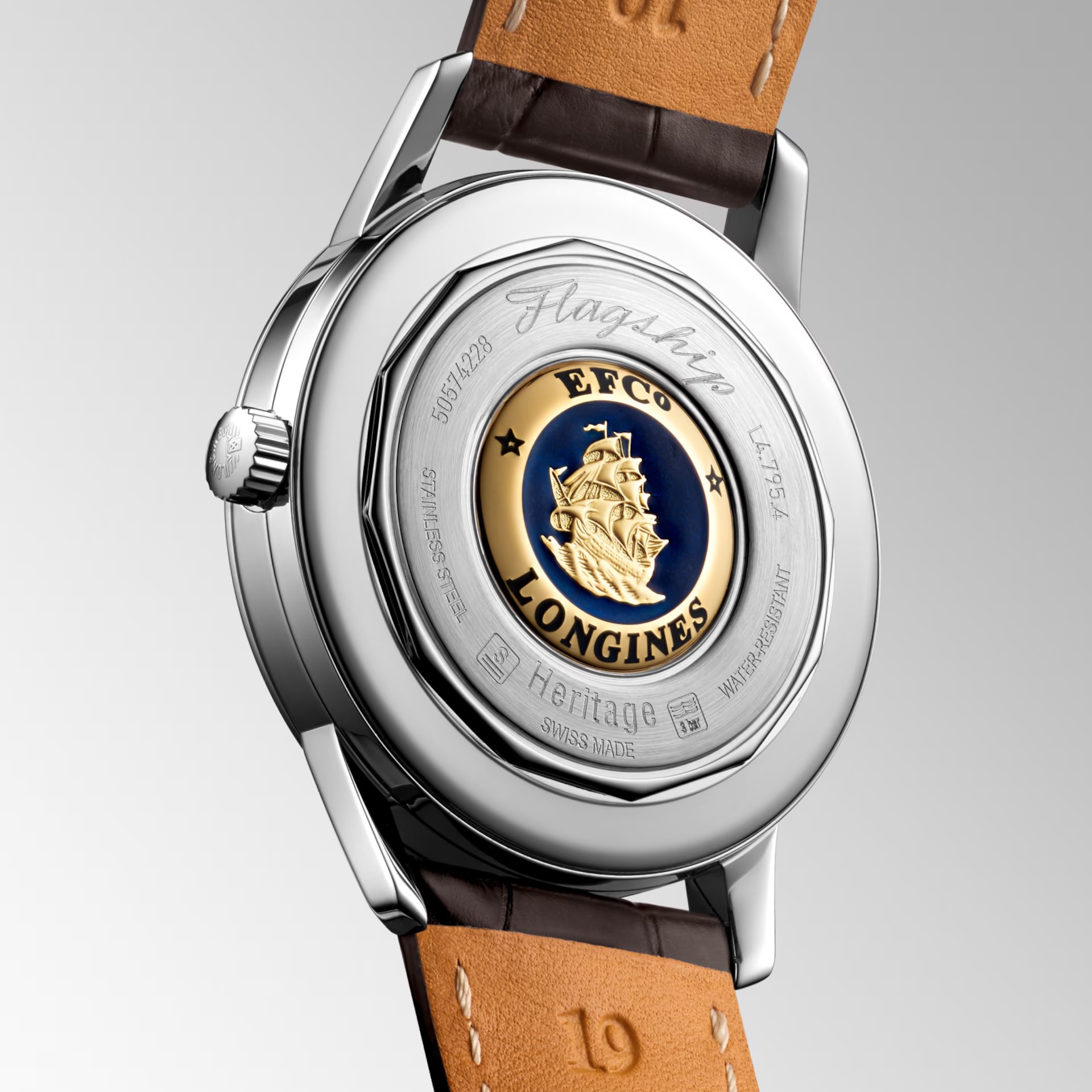 LONGINES Flagship Heritage Automatic Beige Dial 38.50mm Silver Stainless Steel Brown Leather Strap L47954782 - 6