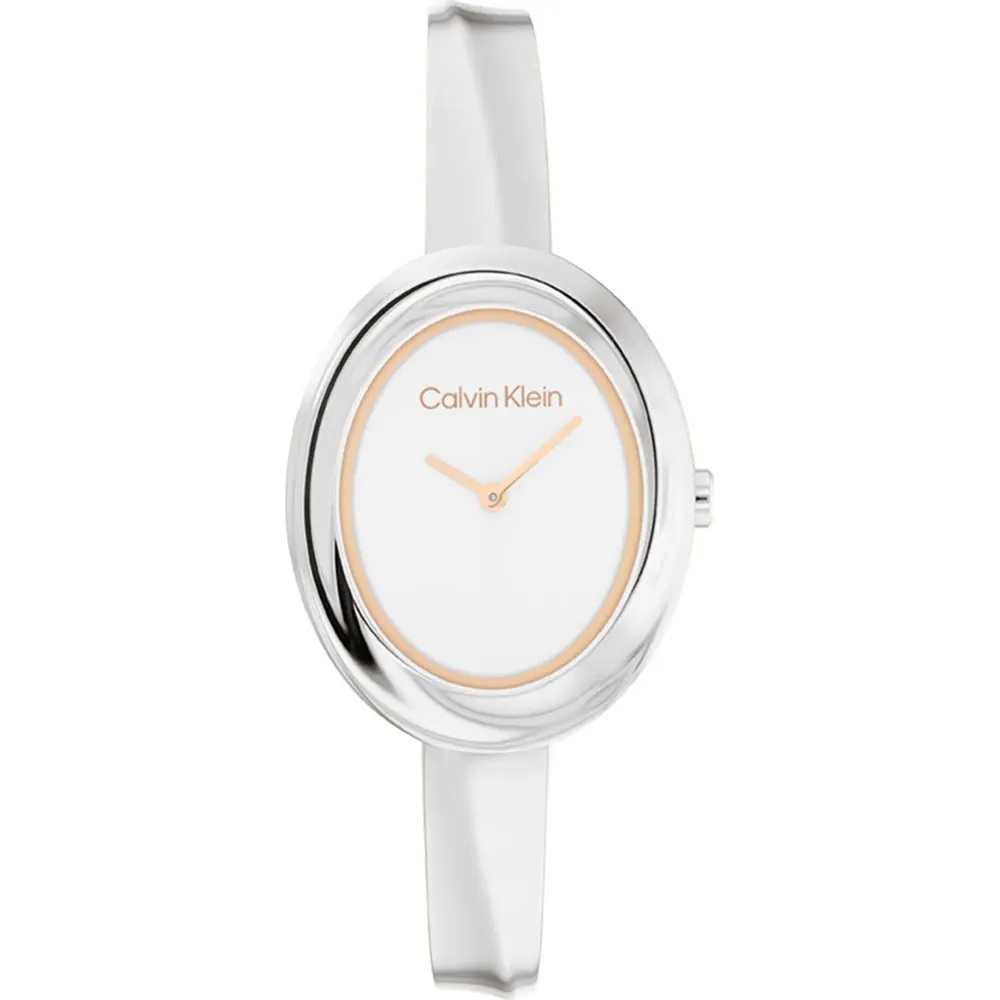 CALVIN KLEIN Twisted Bezel White Dial 26mm Silver Stainless Steel Bracelet 25100055 - 