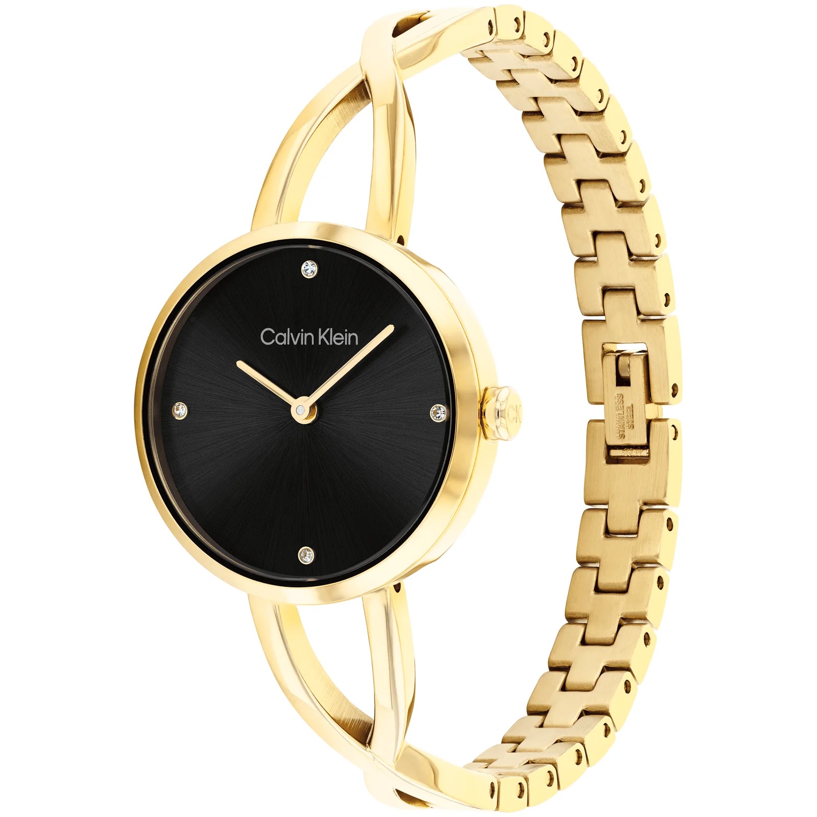 CALVIN KLEIN Sculpted Embrace Black Dial 28mm Gold Stainless Steel Bracelet 25100059 - 