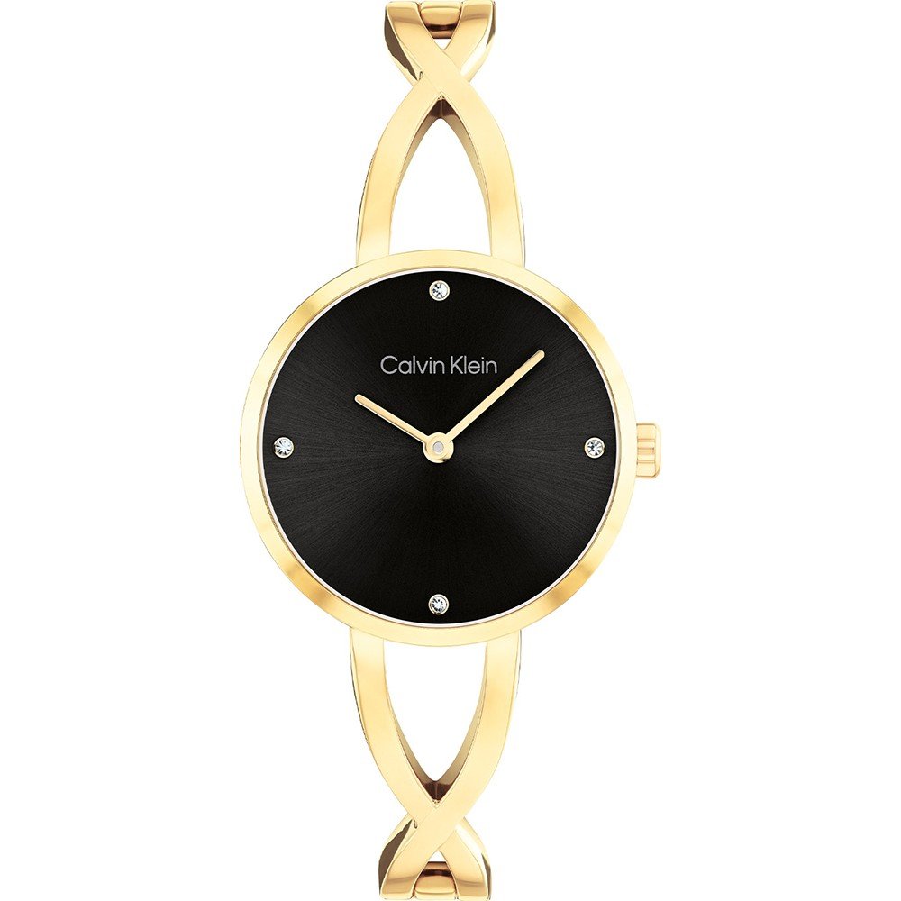 CALVIN KLEIN Sculpted Embrace Black Dial 28mm Gold Stainless Steel Bracelet 25100059 - 