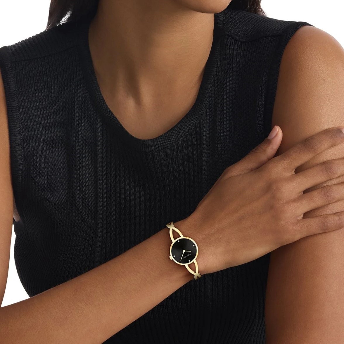 CALVIN KLEIN Sculpted Embrace Black Dial 28mm Gold Stainless Steel Bracelet 25100059 - 4