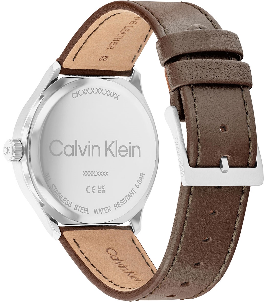 CALVIN KLEIN Define Black 43mm Silver Stainless Steel Brown Leather Strap 25200354 - 3