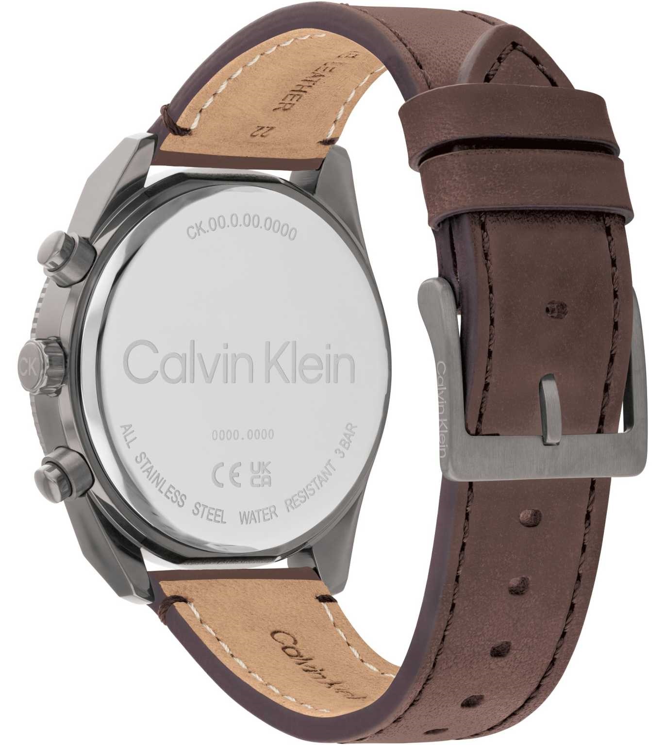 CALVIN KLEIN Impact Green Multifunction 44mm Grey Stainless Steel Brown Leather Strap 25200363 - 3