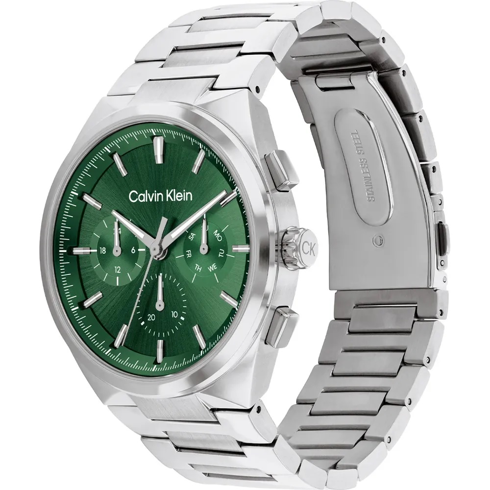 CALVIN KLEIN Distinguish Multifunction Green Dial 44mm Silver Stainless Steel Bracelet 25200441 - 