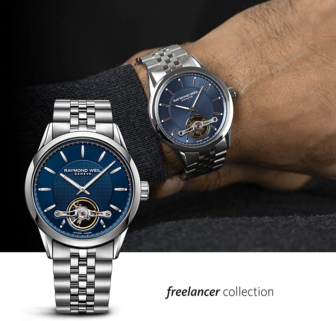 RAYMOND WEIL Freelancer Open Aperture Automatic Blue Dial 42.5mm Silver Stainless Steel Bracelet 2780-ST-50001 - 7