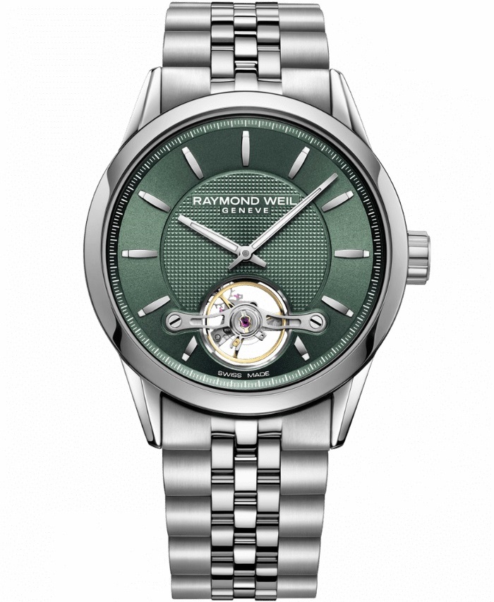 RAYMOND WEIL Freelancer Open Aperture Automatic Green Dial 42.5mm Silver Stainless Steel Bracelet 2780-ST-52001 - 