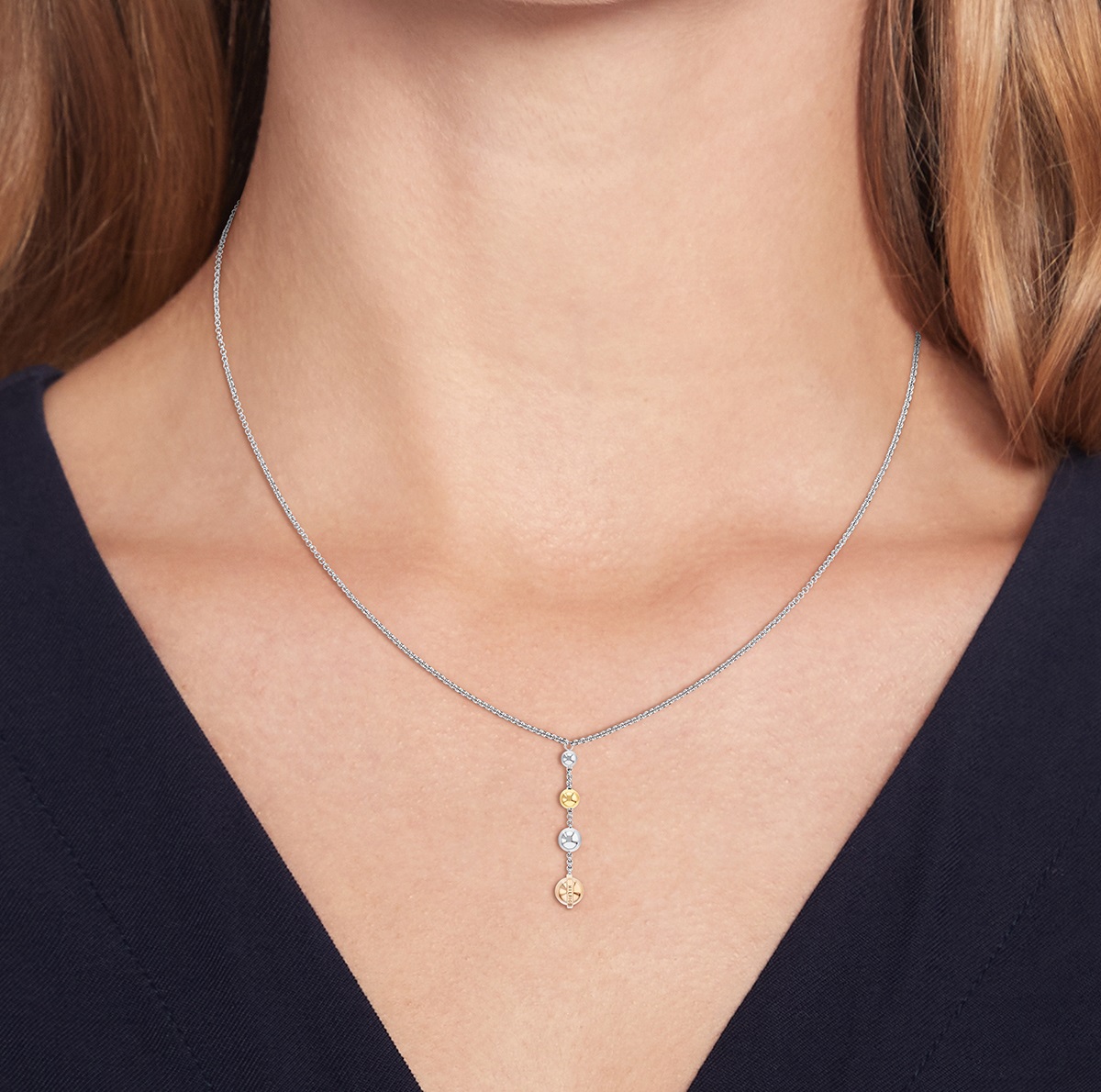 TOMMY HILFIGER Metallic Orbs Necklace Three Tone Gold Stainless Steel 2780819 - 3