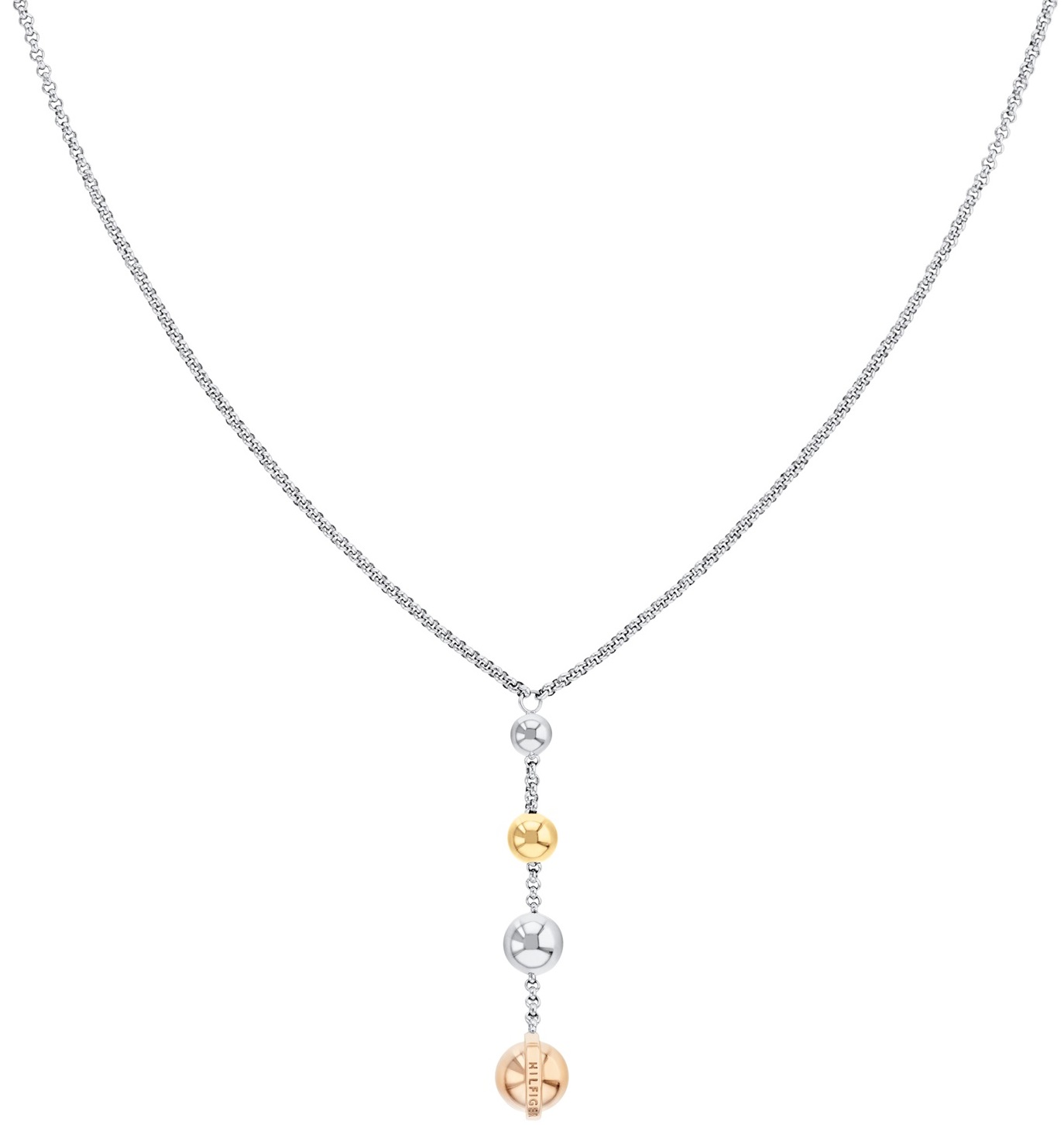 TOMMY HILFIGER Metallic Orbs Necklace Three Tone Gold Stainless Steel 2780819 - 1