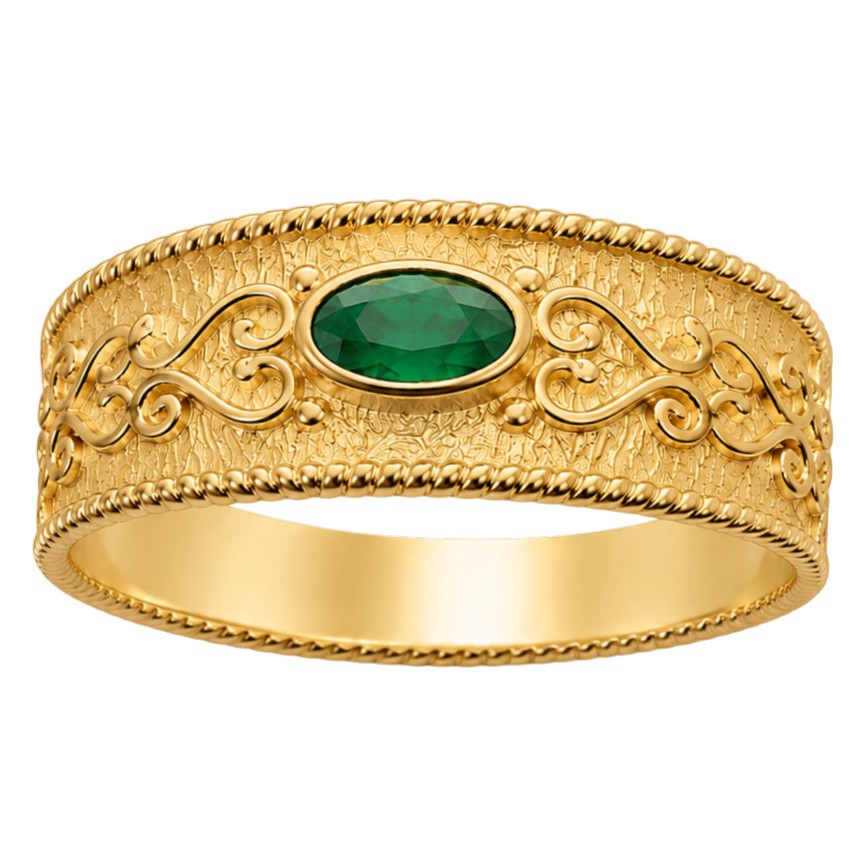 RING Byzantine SENZIO Collection from Yellow Gold K14 with Emerald DE52792-14 - 