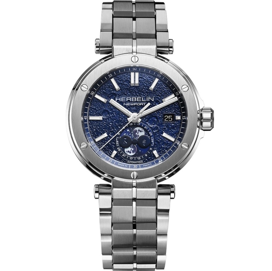 HERBELIN Newport Gent Automatic Moonphase Blue Dial 40.5mm Silver Stainless Steel Bracelet 2889B15 - 