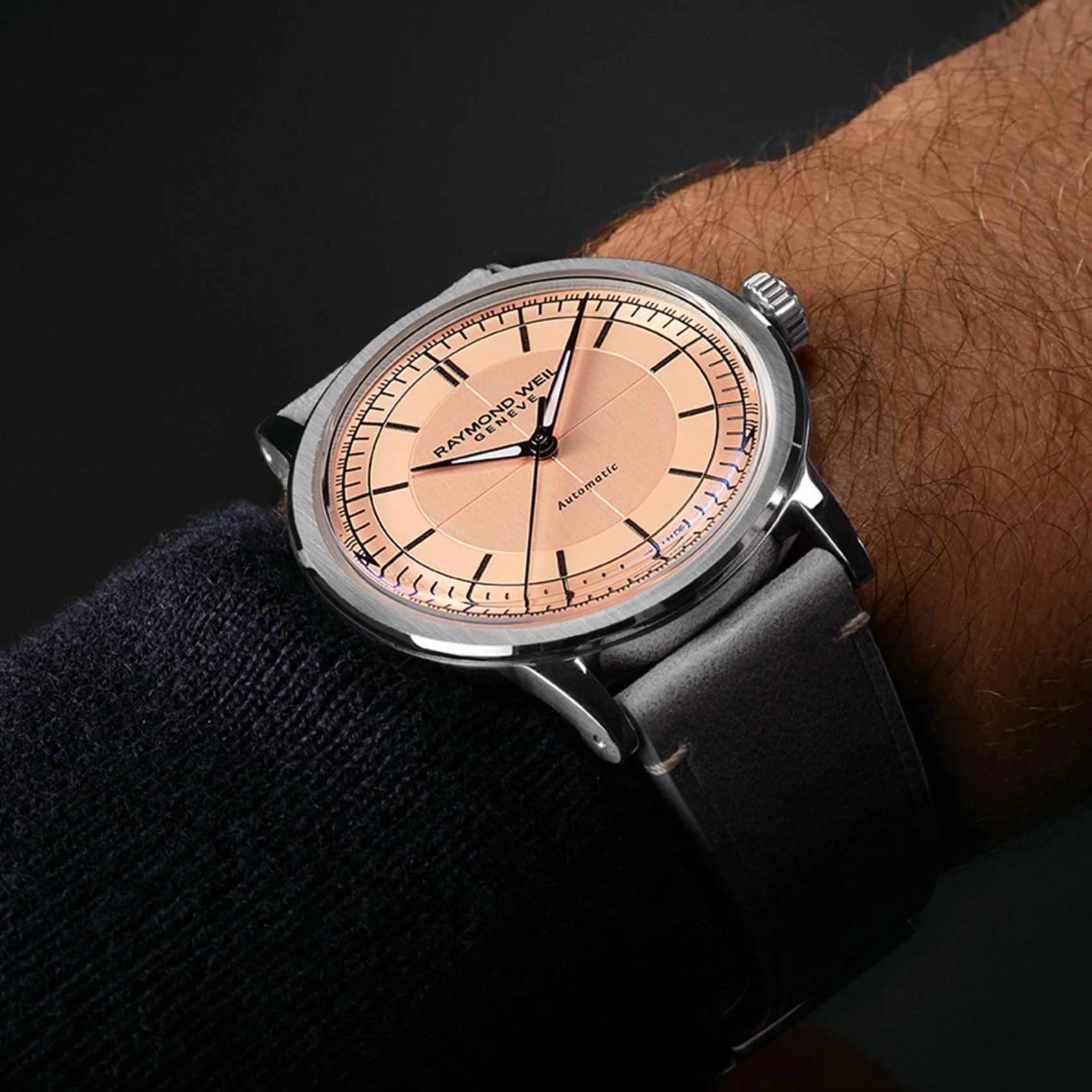RAYMOND WEIL Millesime Salmon Dial 39.5mm Silver Stainless Steel Grey Leather Strap 2925-STC-80001 - 4