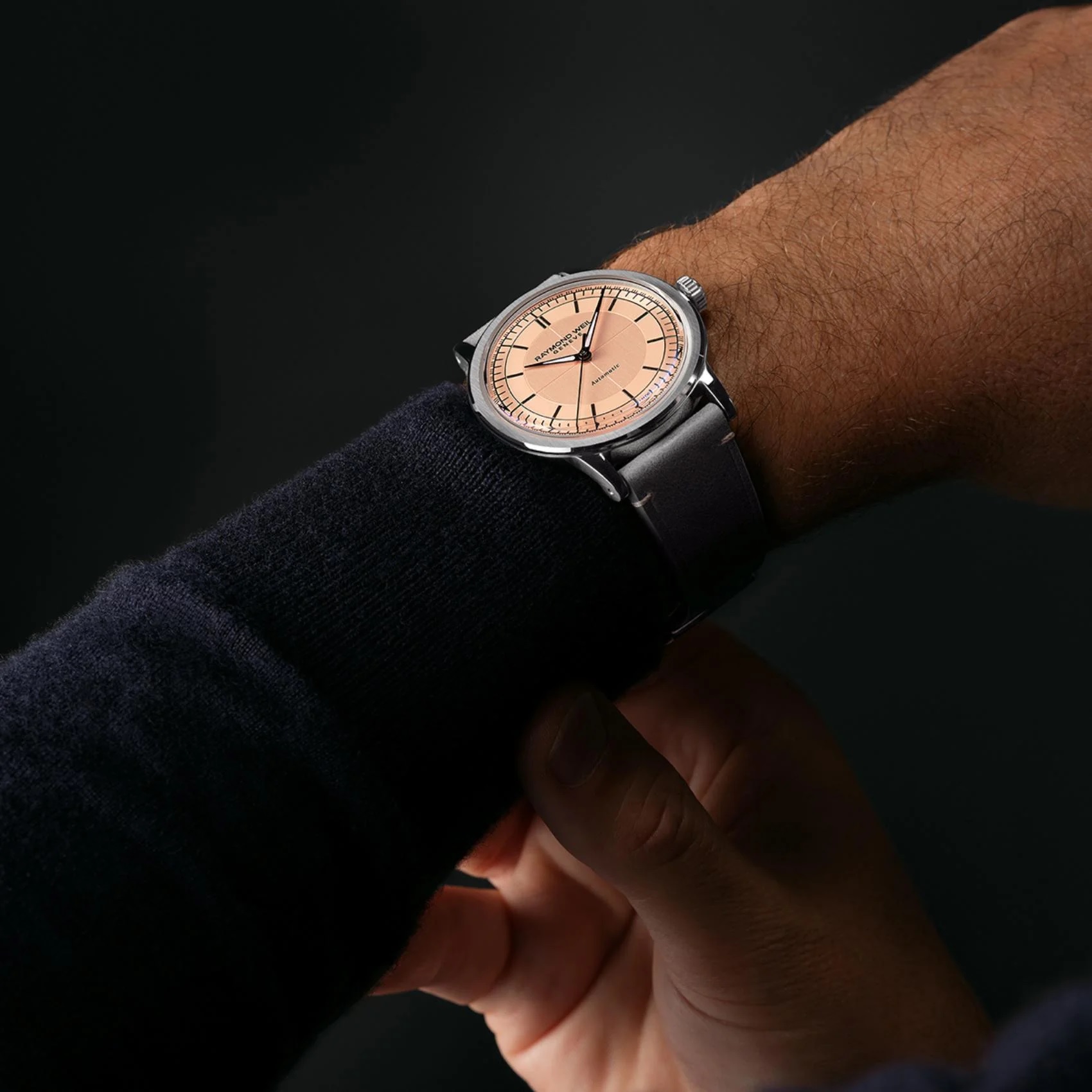 RAYMOND WEIL Millesime Salmon Dial 39.5mm Silver Stainless Steel Grey Leather Strap 2925-STC-80001 - 5
