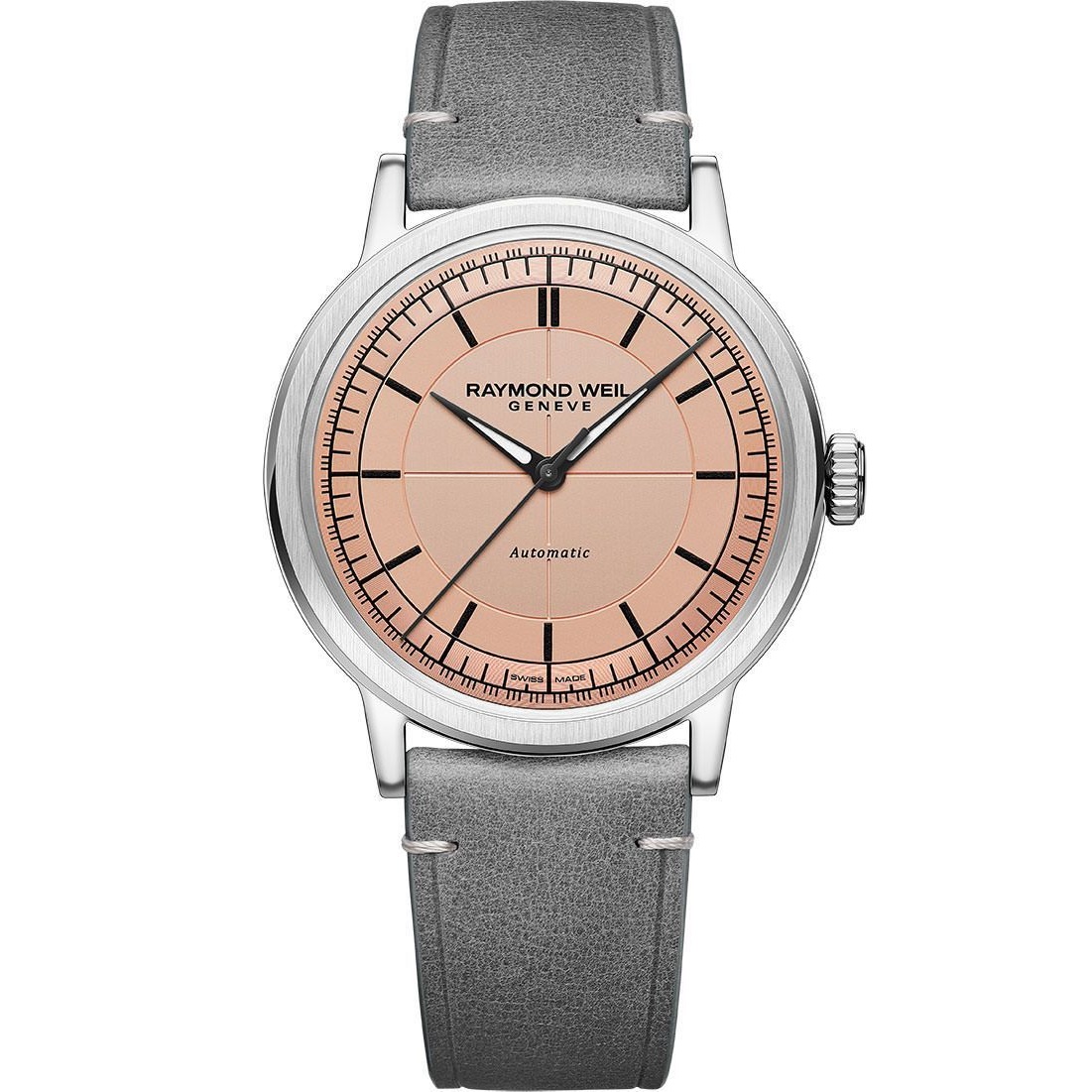 RAYMOND WEIL Millesime Salmon Dial 39.5mm Silver Stainless Steel Grey Leather Strap 2925-STC-80001 - 