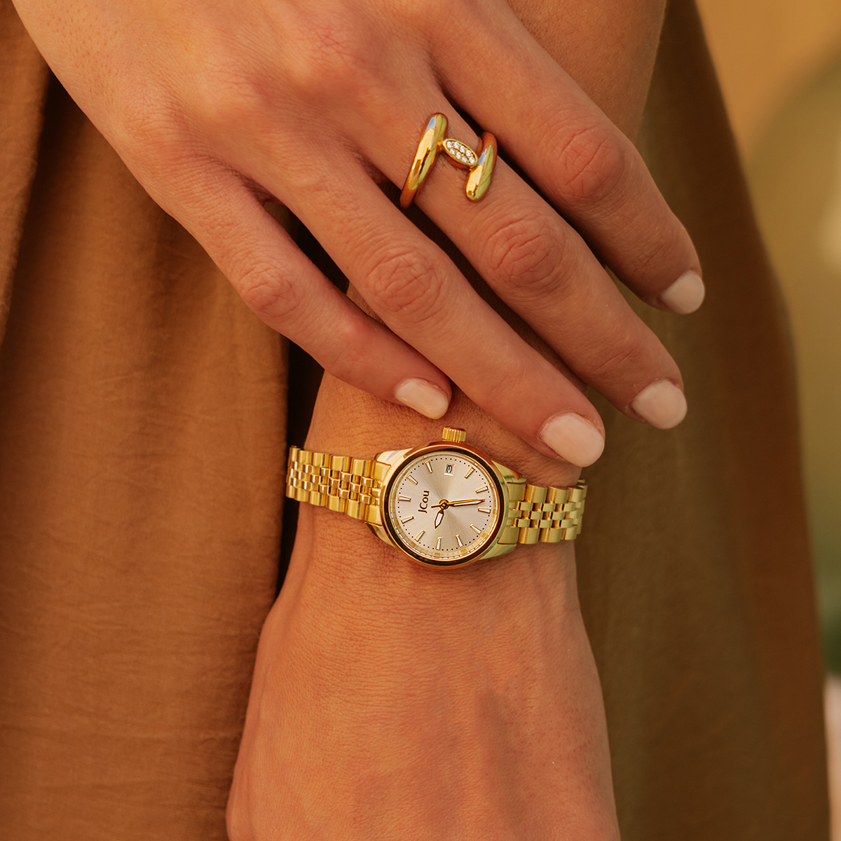 JCOU Calisti Silver Sunrise Dial 25mm Gold Stainless Steel Bracelet JU19079-5 - 