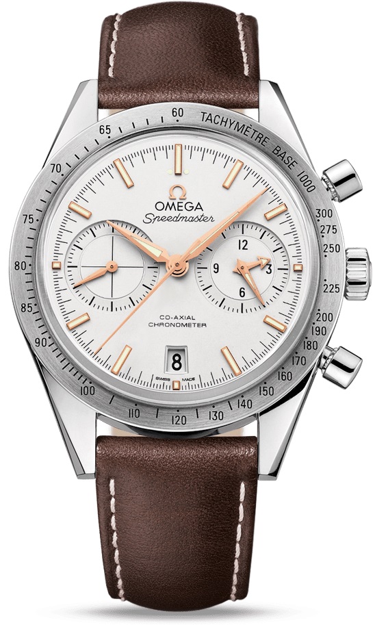 OMEGA Speedmaster '57 Co-Axial Chronometer Chronograph 41.5mm Silver Stainless Steel Brown Leather Strap 33112425102002 - 