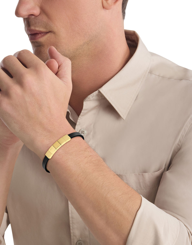 CALVIN KLEIN Minimalistic Squares Bracelet Gold Stainless Steel with Black Leather 35000491 - 