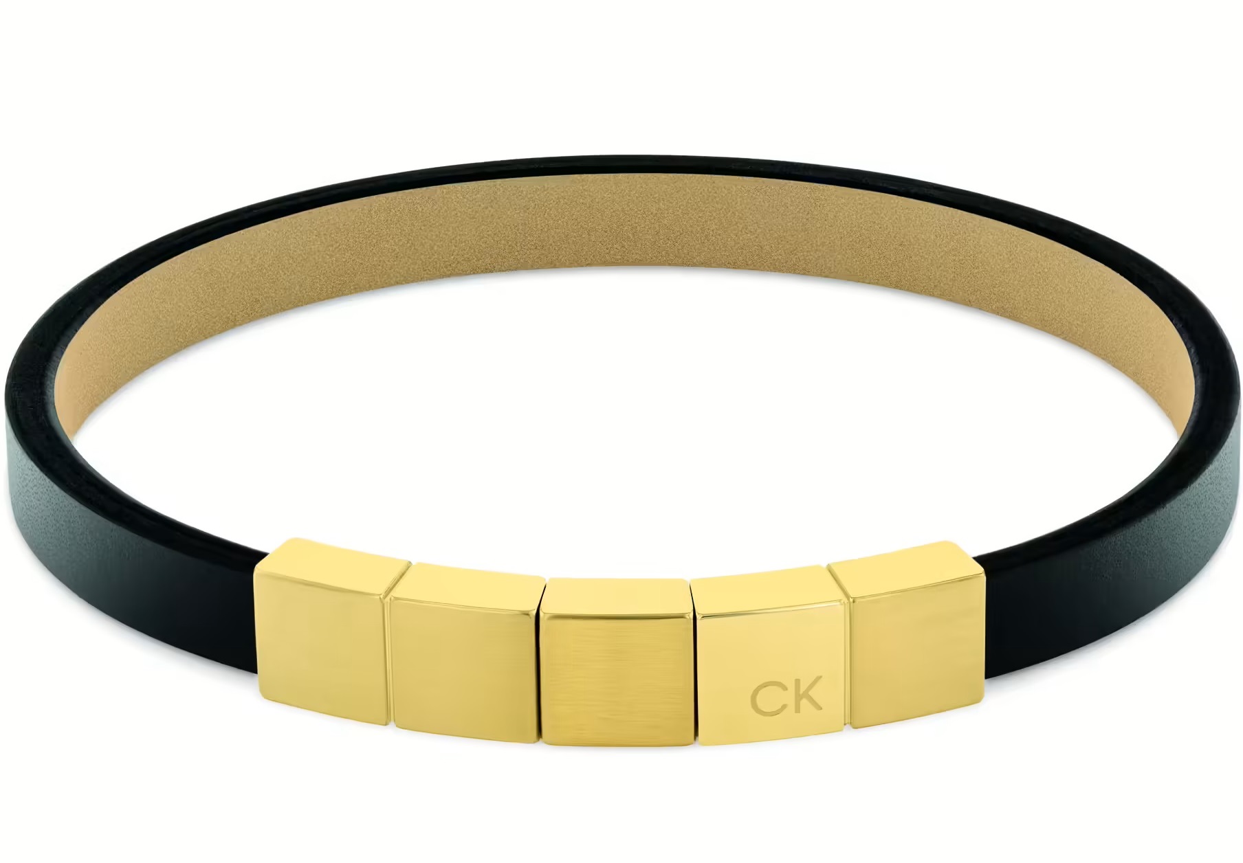 CALVIN KLEIN Minimalistic Squares Bracelet Gold Stainless Steel with Black Leather 35000491 - 